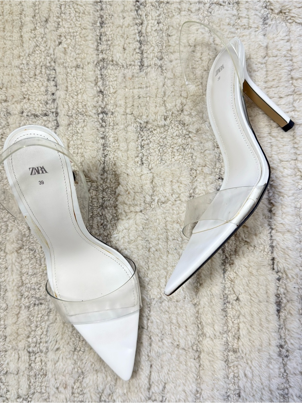 ZARA WHITE PVC POINTED TOE HEELS